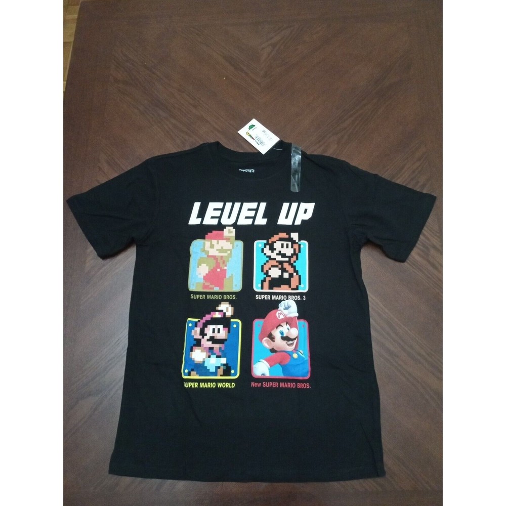 Super Mario Bros Level Up! Nintendo  Shirt Black Size LX  2018 New with Tags